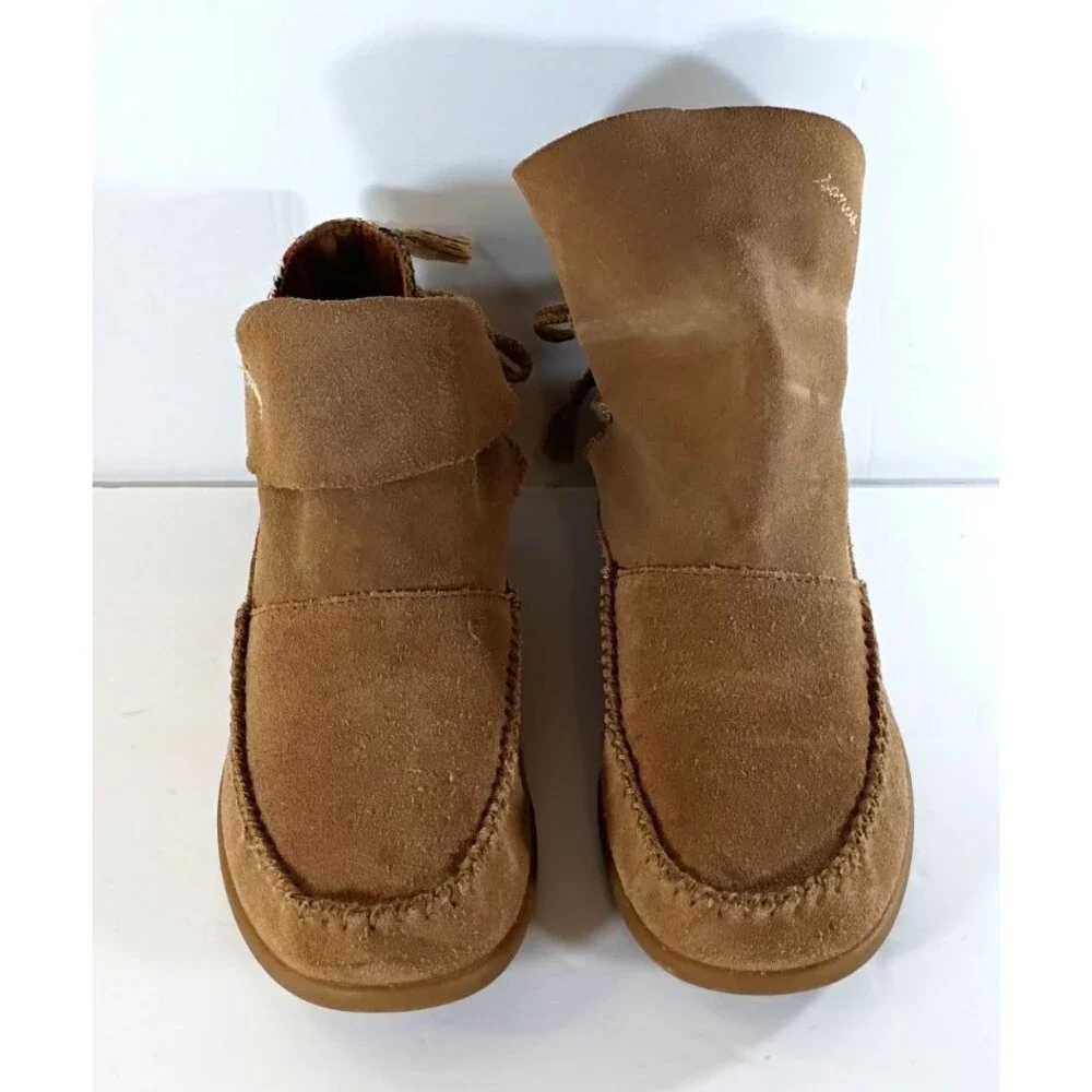 Sanuk Julep Women's Brown Suede Ankle Boots Knit Side Panel Size 6 Comfort